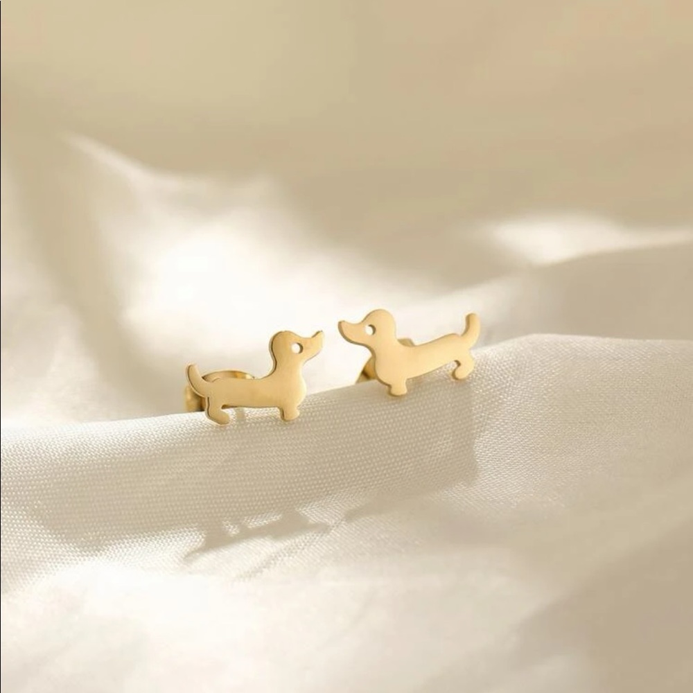 🎉 New Gold Stainless Steel Dachshund Earrings